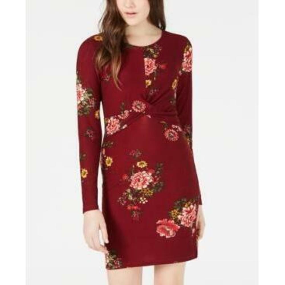 Planet Gold Juniors' Floral-Print Twist Bodycon Dress XXS
